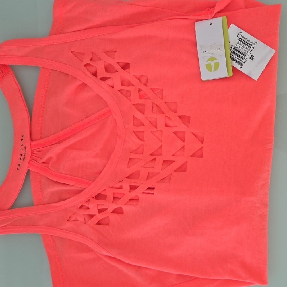Trina Turk Orange Pink Cut Out Tank Top